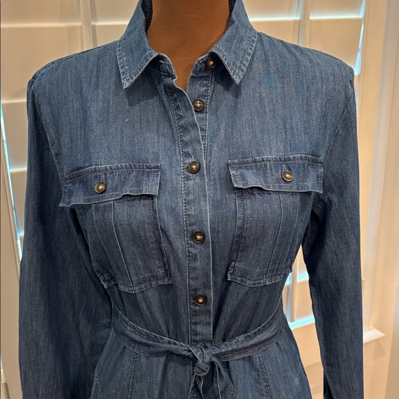 LOFT chambray belted midi pocket shirt dress - Picture 5 of 8